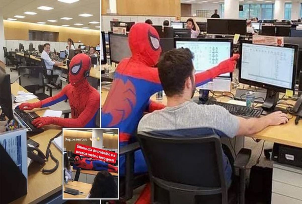 A banker in Brazil dressed as Spider-Man on the last day of his work, became viral