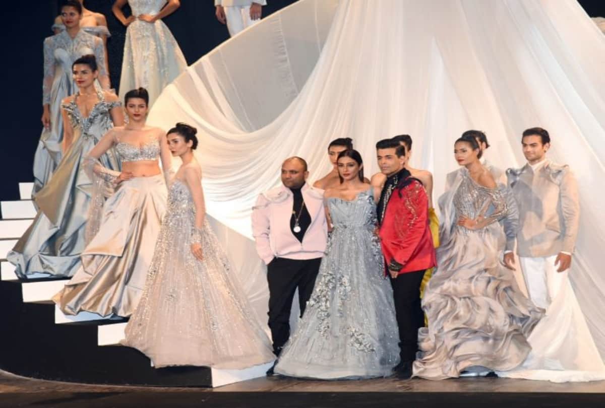 Lakme Fashion Week 2019 Tabu Karan Johar walk the ramp for Gaurav Gupta