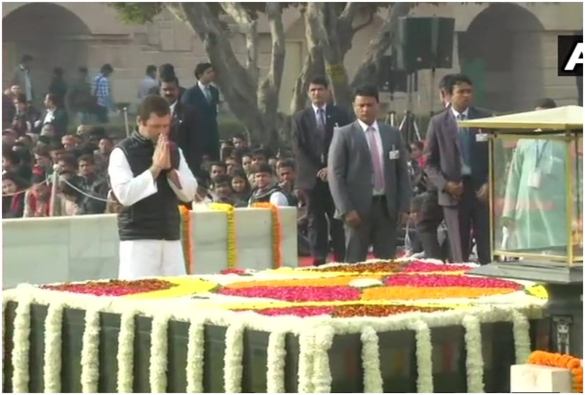 Congress president rahul gandhi pay homage mahatma gandhi at rajghat