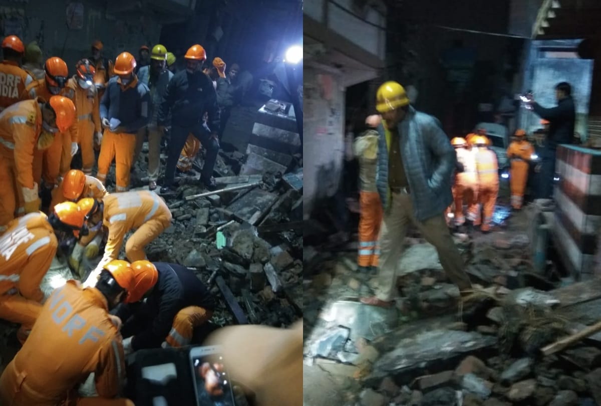 ghaziabad loni 2 storey building catches fire then collapsed 1 woman trap under debri all update
