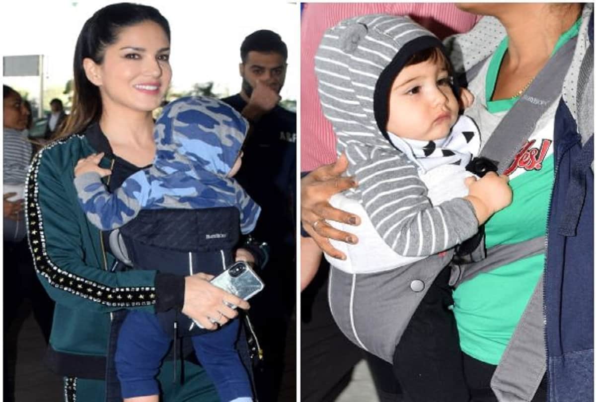 sunny leone is spotted at mumbai airport with twins