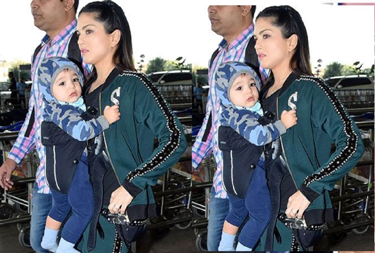 sunny leone is spotted at mumbai airport with twins
