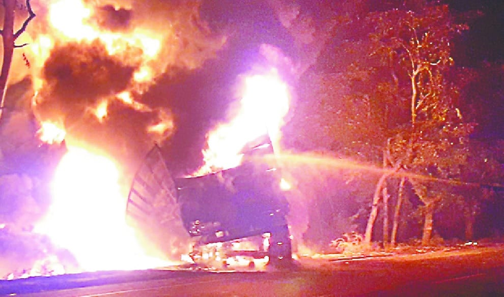 A truck rammed into the highway