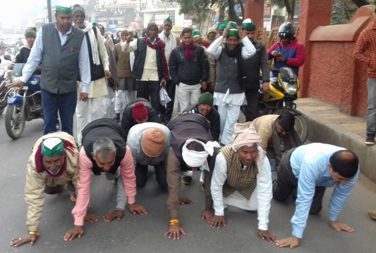 farmers protests in unique style over stray animals in agra