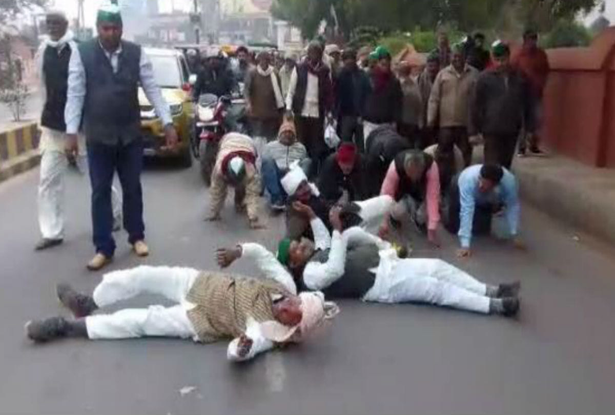 farmers protests in unique style over stray animals in agra