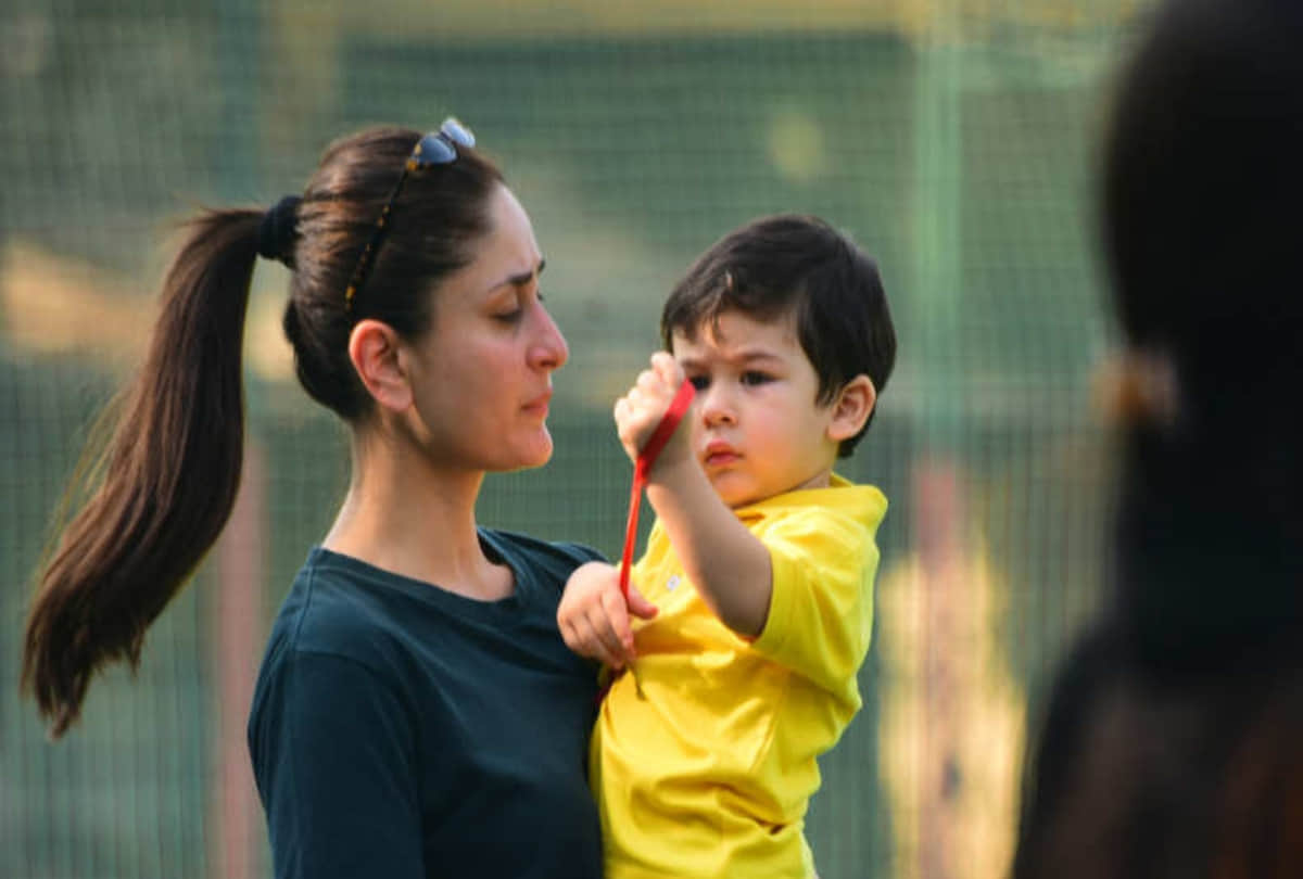 Kareena Kapoor Khan son Taimur ali khan got angry on Paparazzi and runs into glass door see viral video