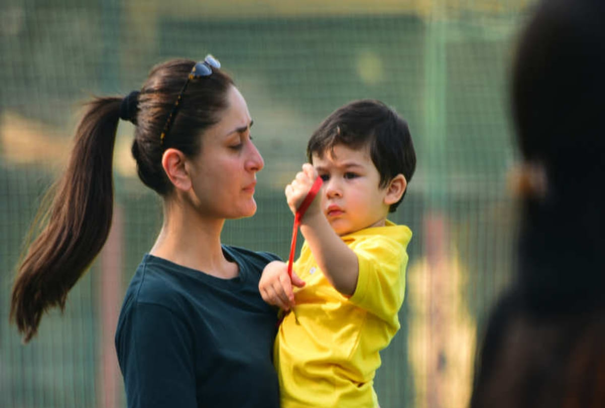 Kareena Kapoor Khan son Taimur ali khan got angry on Paparazzi and runs into glass door see viral video