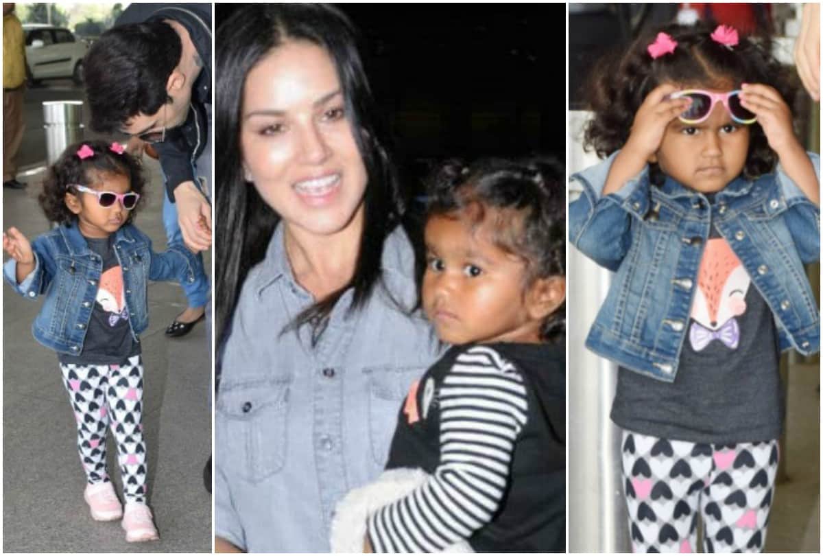 Sunny Leone 3 year daughter Nisha Kaur spotted in style at Mumbai Airport with Daniel Weber