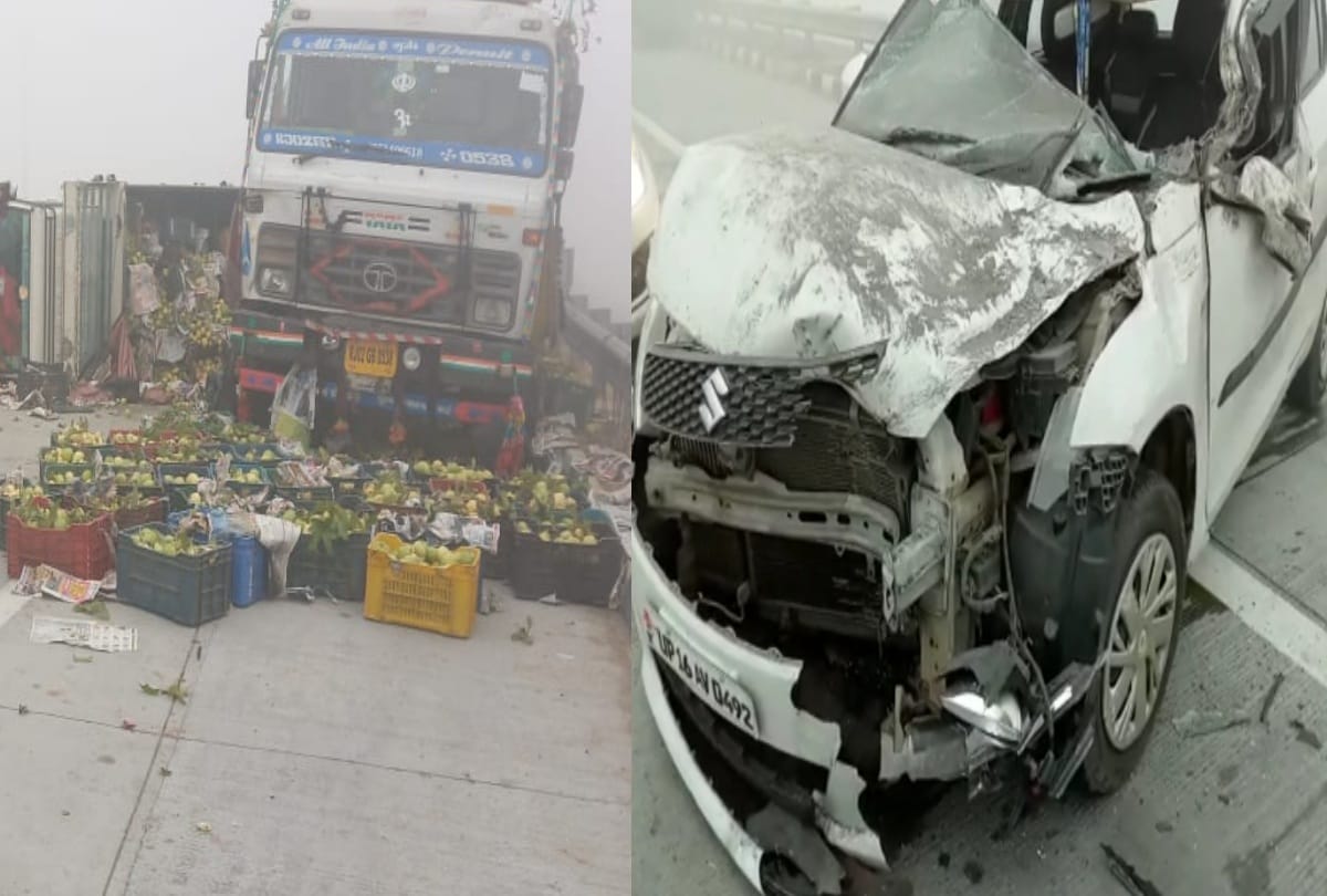 on dadri eastern peripheral expressway many vehicles collides due to fog big accident many injure