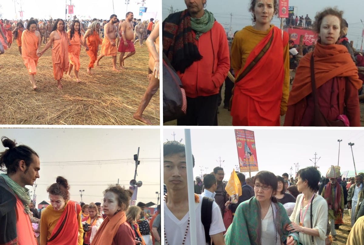 Mauni amavasya kumbh mela 2019 foreigner Sadhvis get shahi snan with the Naga sadhu
