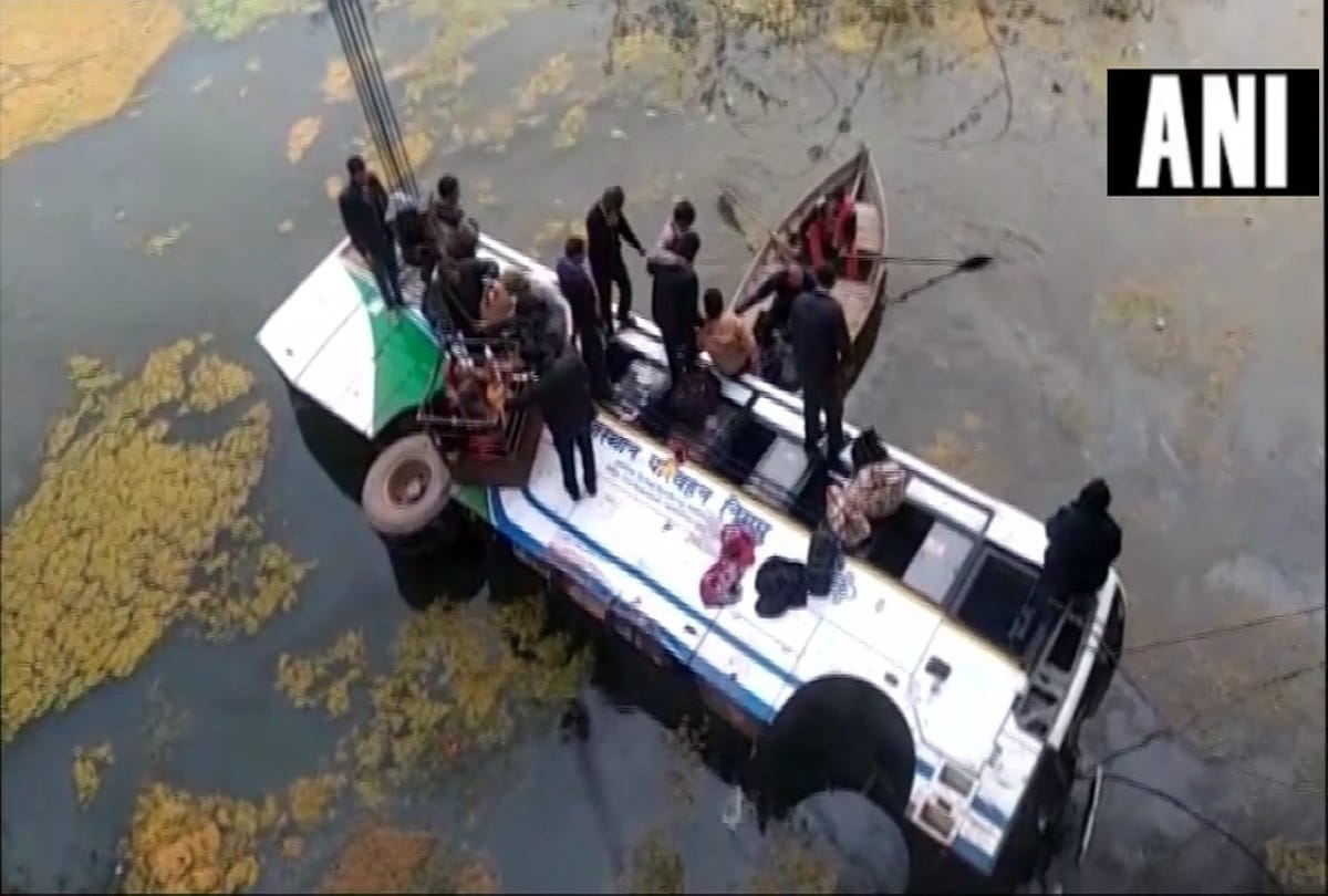 Rajasthan Roadways bus plunged into drain nh 12 chaksu