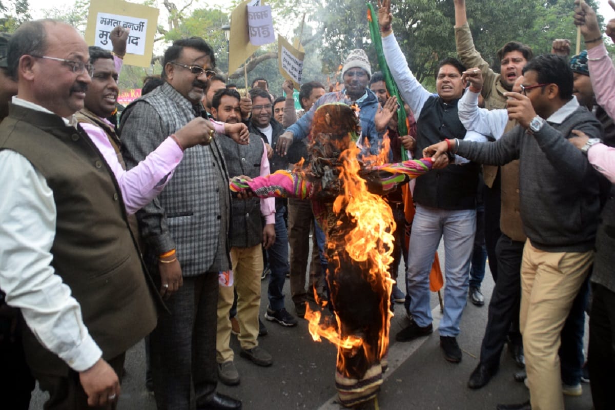 Meerut, Protest against Chief Minister Mamata Banerjee, and BJP workers blow the effigy