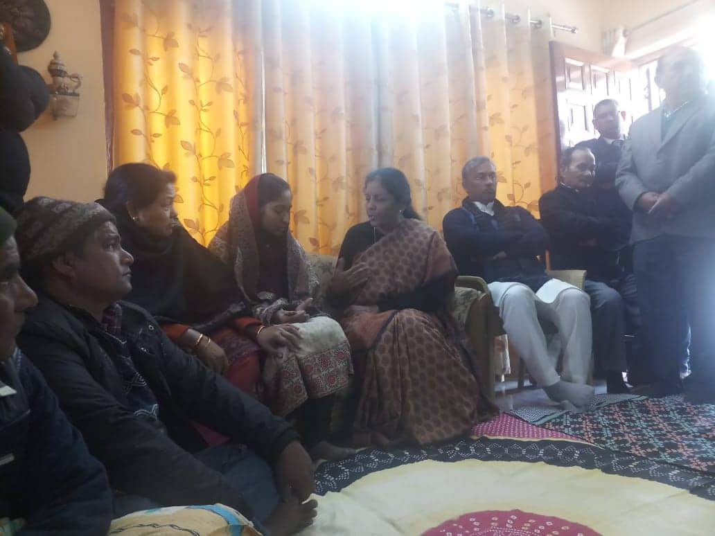 defence minister nirmala sitharaman meet with martyr Squadron Leader Siddharth Negi family