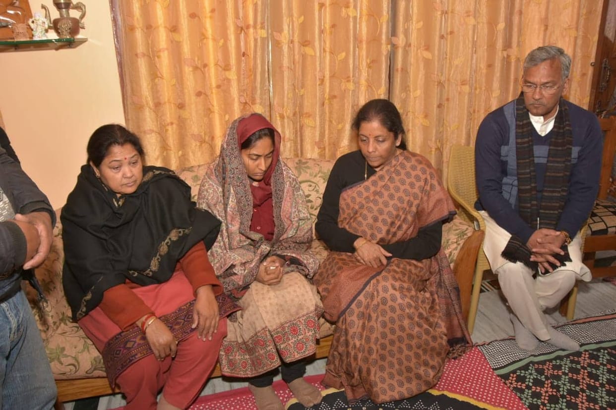 Defence minister nirmala sitharaman emotional after meet to martyr Siddharth Negi family