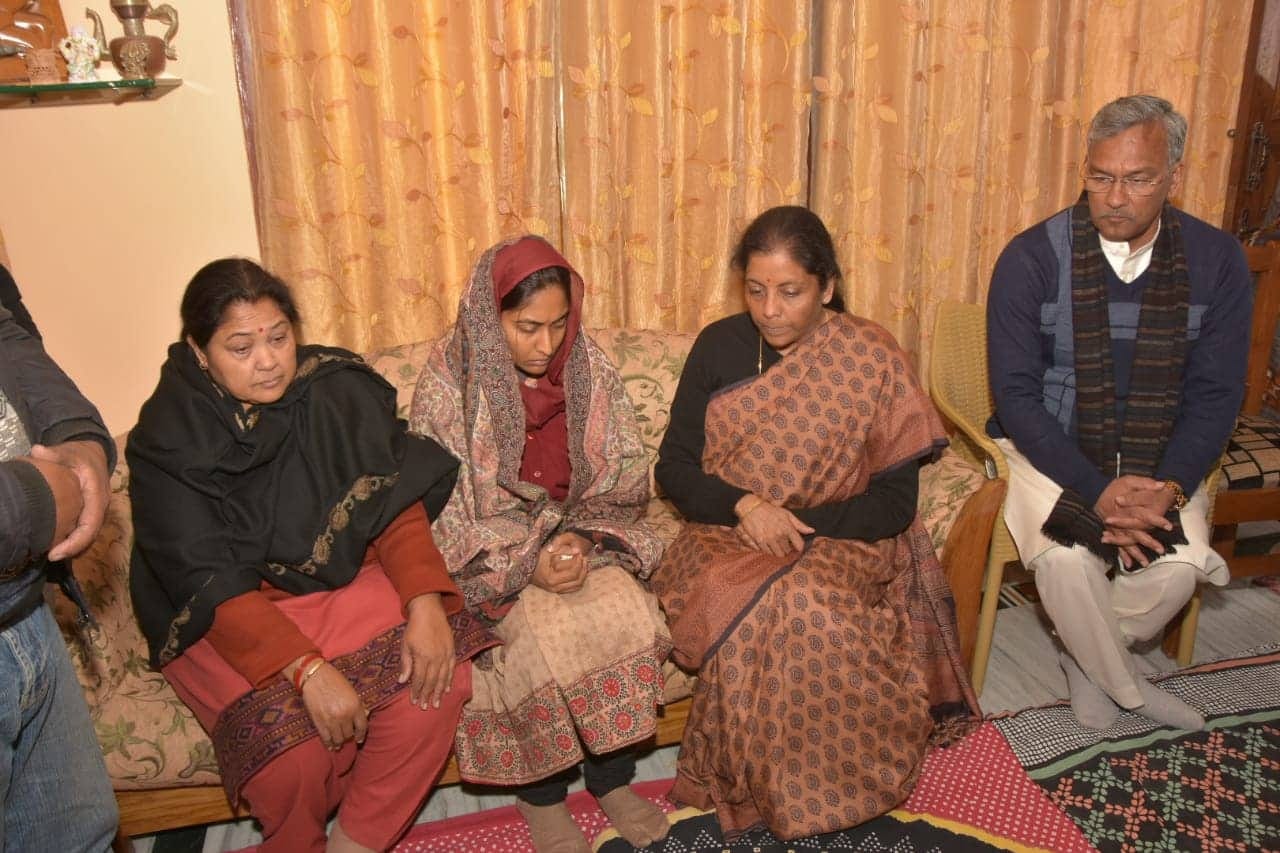 Defence minister nirmala sitharaman to martyr Siddharth Negi family