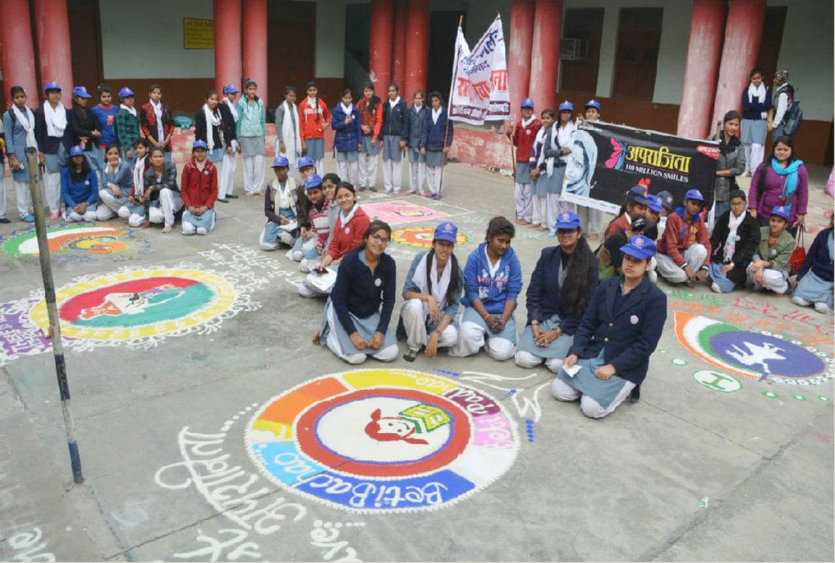 Rangoli competition held under aparajita 100 million smiles in firozabad