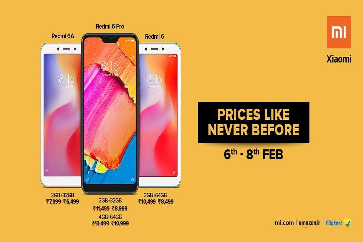 Xiaomi के इन तीन स्मार्टफोन की कीमत में हुई कटौती, 8 फरवरी तक है ऑफर Xiaomi Redmi 6, Redmi 6 Pro, Redmi 6A Temporary Price Cut in India
