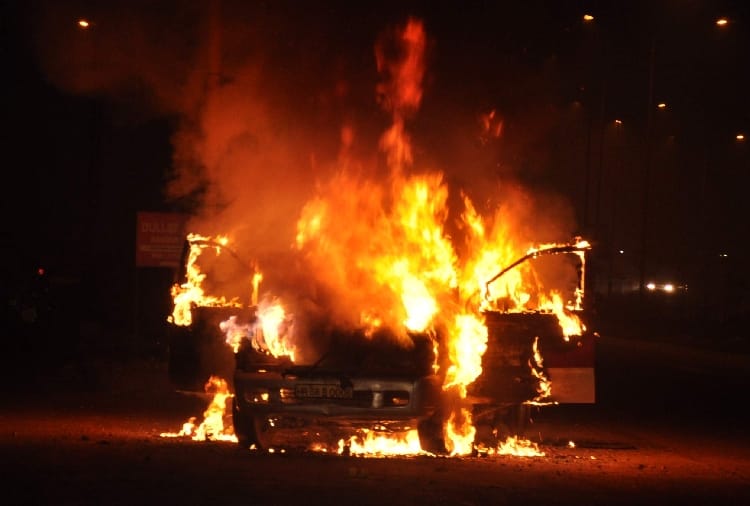 moving car catches fire on Mohali on airport road
