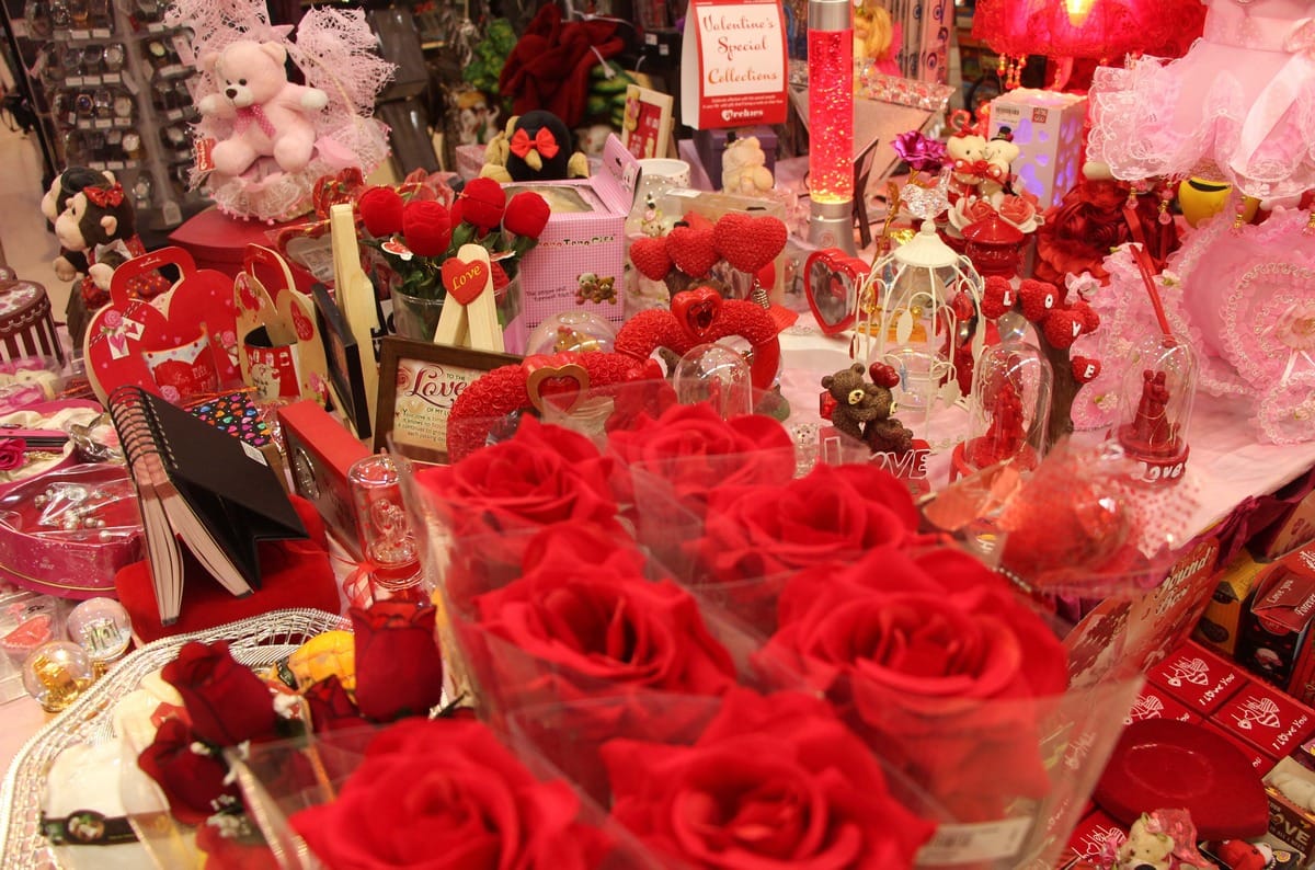 Market prepared for celebration of rose day wit roses and gifts in purvanchal
