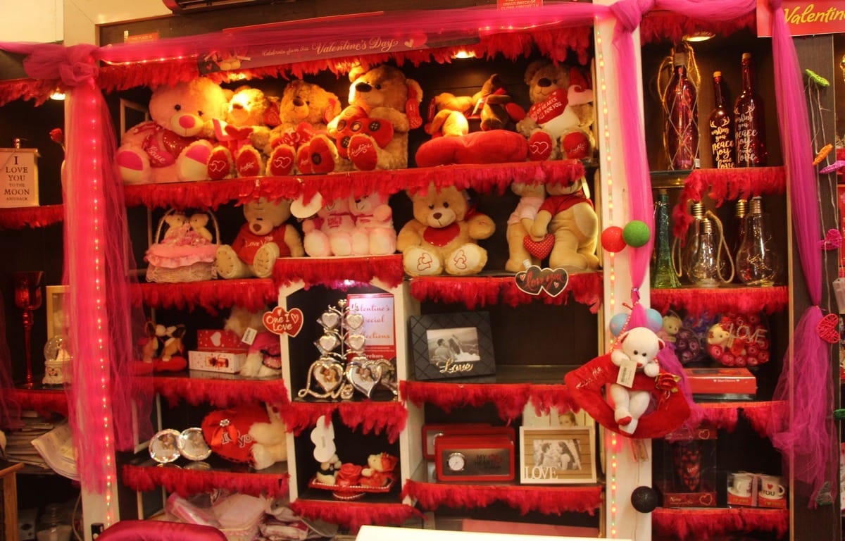 Market prepared for celebration of rose day wit roses and gifts in purvanchal