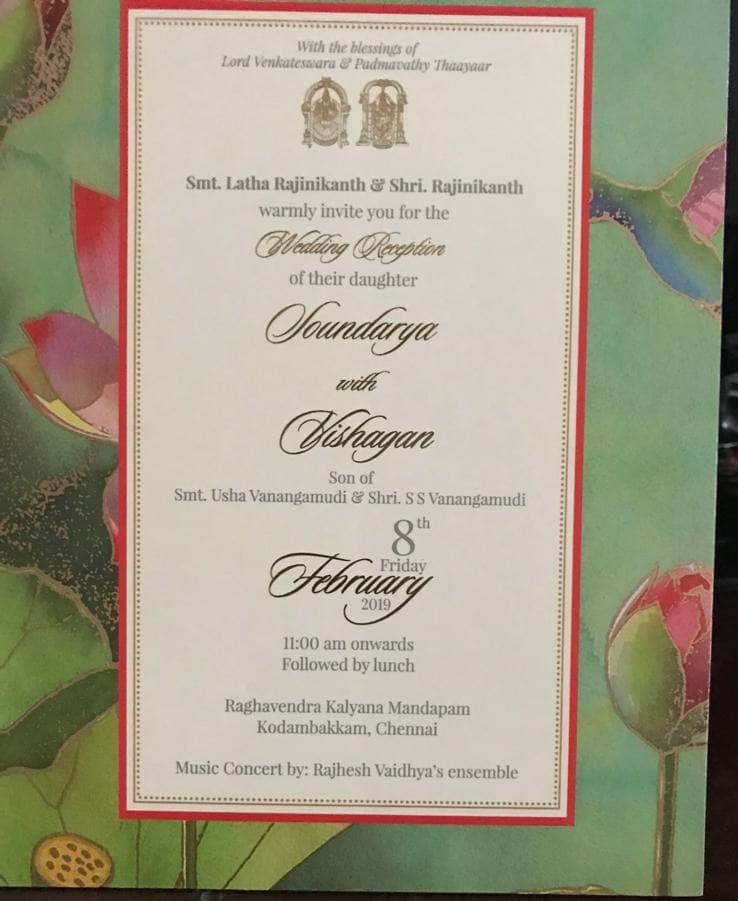 rajinikanth daughter soundarya and vishagan vanangamudi get married reception photos