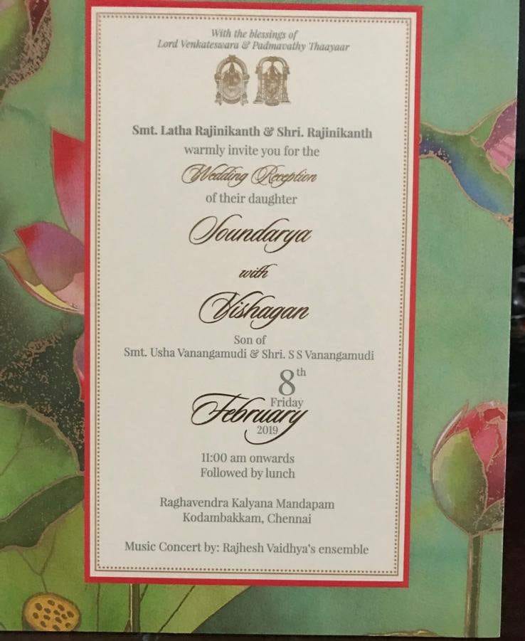 rajinikanth daughter soundarya and vishagan vanangamudi get married reception photos