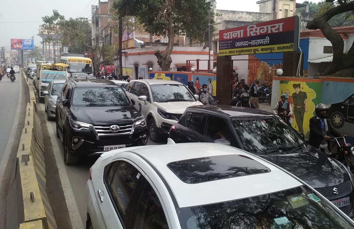 Road jam due to rain in varanasi