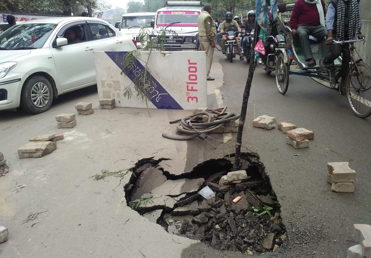 Road jam due to rain in varanasi