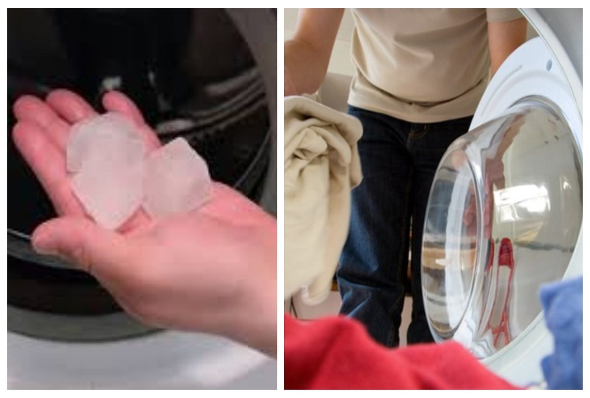 woman always put ice cubes with clothes in washing machine dryer for drying cloths