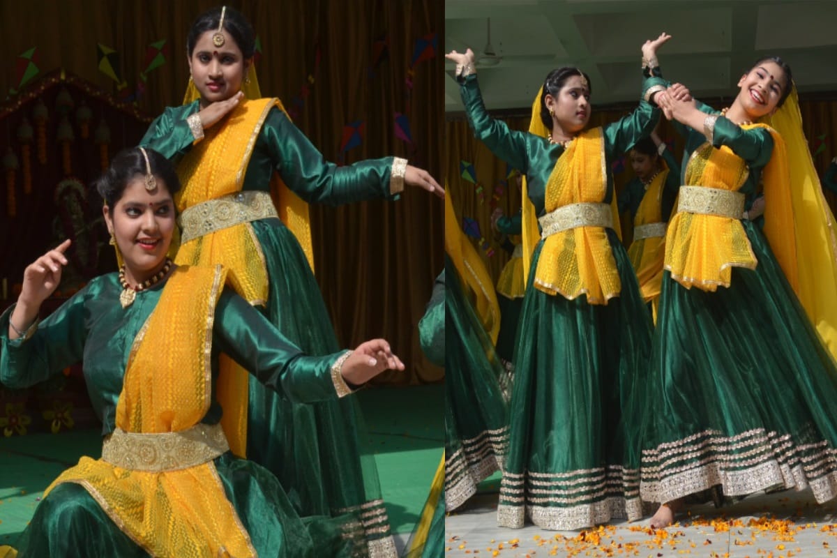 Girls perform dance on Basant panchmi kis plays with colorful kites