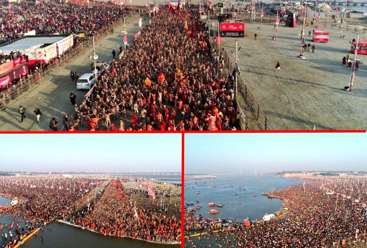 latest photo of Devotees in shahi snan at Basant panchami Kumbh Mela