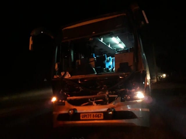 Bus collides with truck, passenger safe