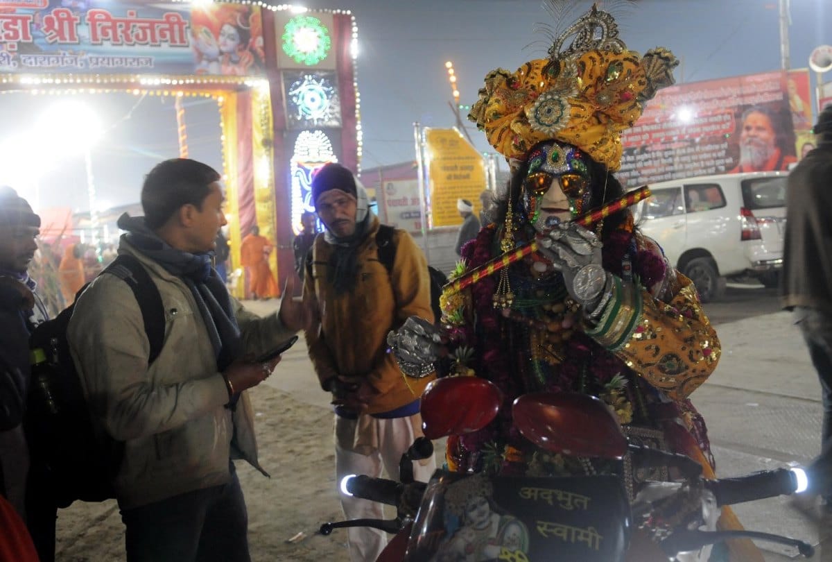 Unique Baba in Kumbh Mela 2019 Drive glasses and flute in hand