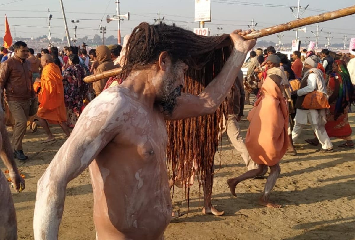 Naga Sadhu photo in shahi snan at Prayagraj Kumbh Mela 2019