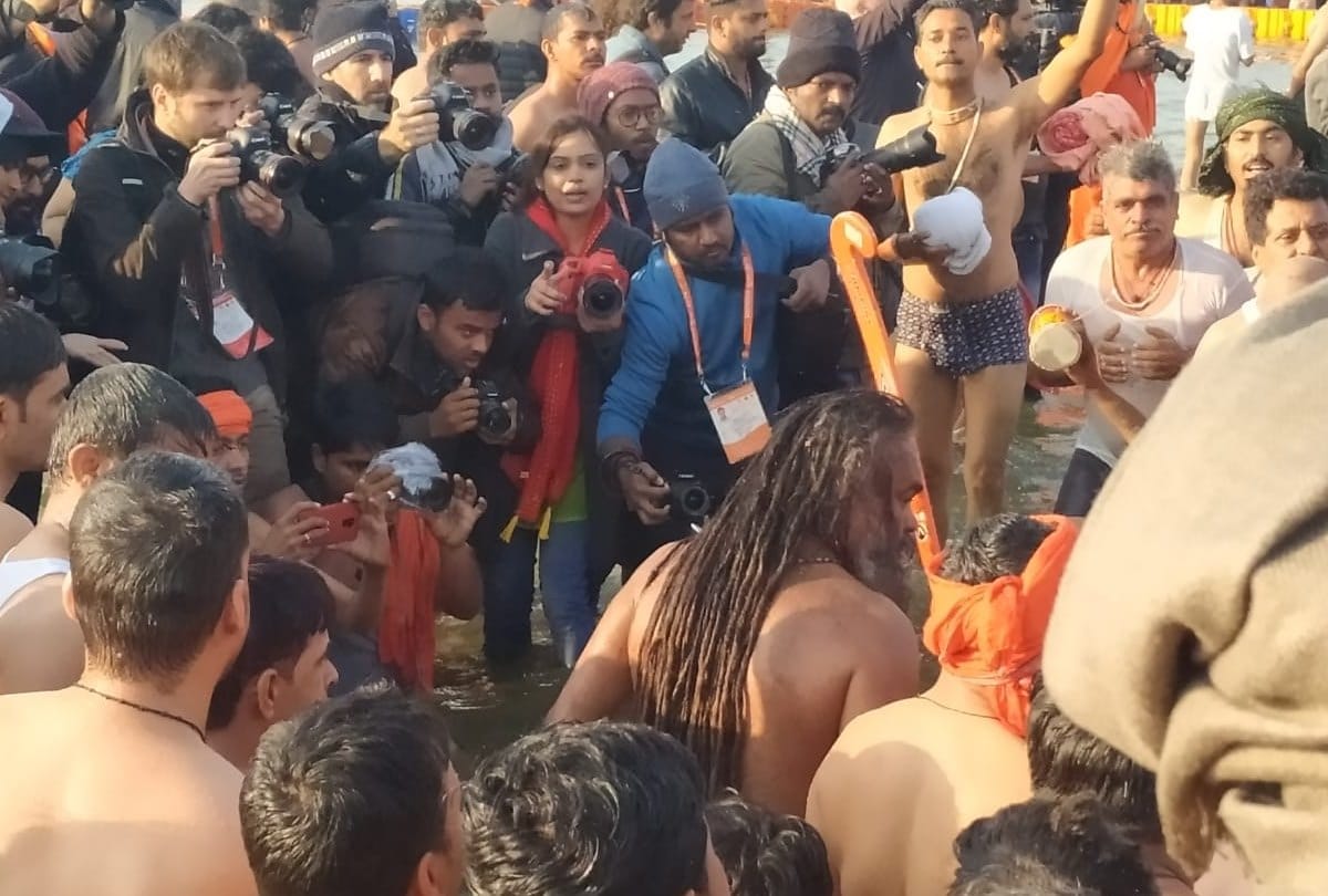 Naga Sadhu photo in shahi snan at Prayagraj Kumbh Mela 2019