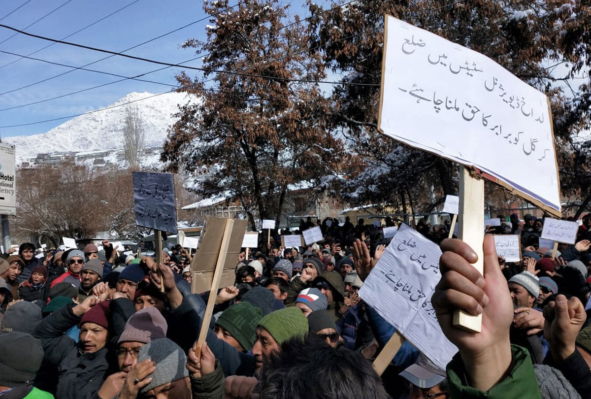 Kargil Residents Brave Bone-Chilling Cold To Protest Centre's Ladakh Division Move