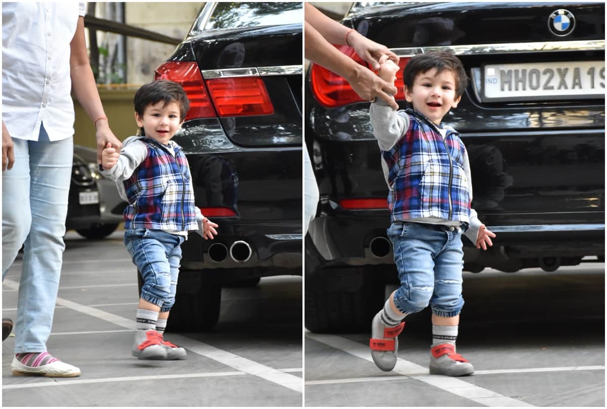 Taimur Ali Khan Goes To Play School gives pose to  paparazzi