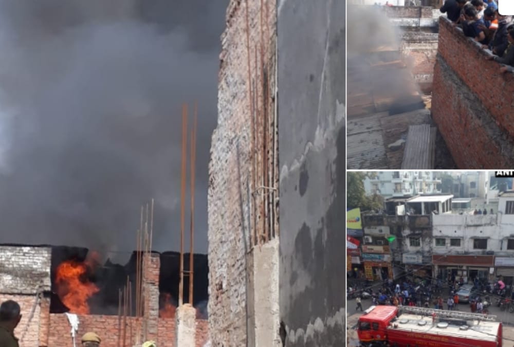 fire broke out in a furniture godown in lucknow.