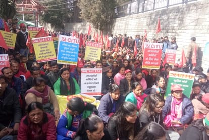 Outsource employees protest outside himachal vidhan sabha