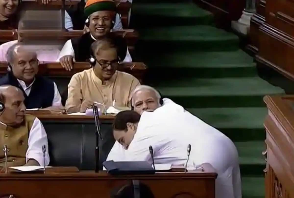 On hug day congress shares rahul hugs pm modi video and attacks bjp and says lets hug dont hate
