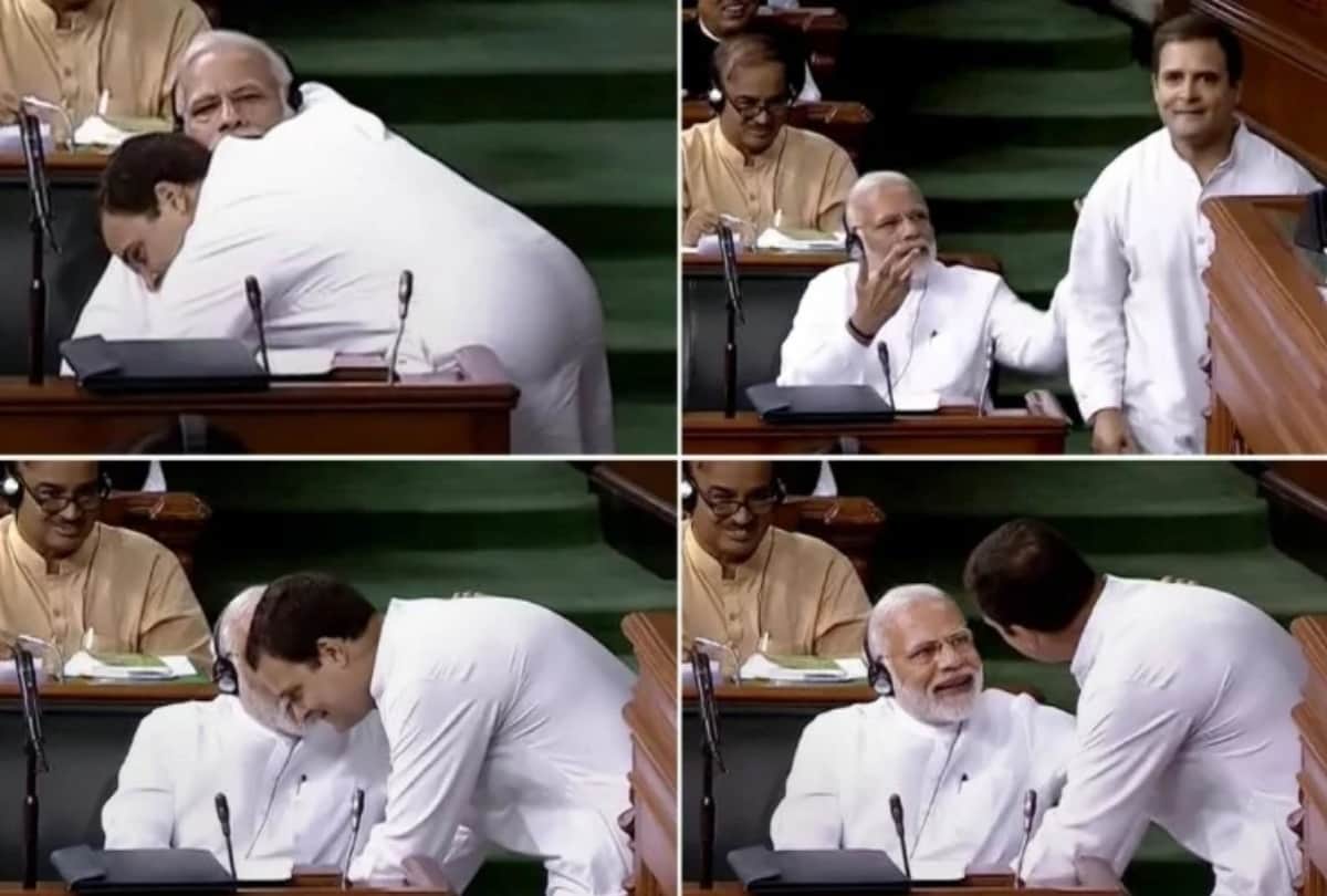 On hug day congress shares rahul hugs pm modi video and attacks bjp and says lets hug dont hate
