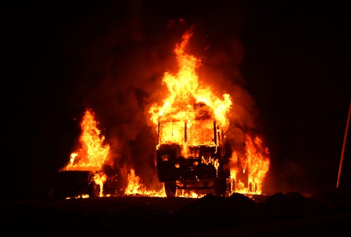 fire in a match filled truck due to short circuit in varanasi