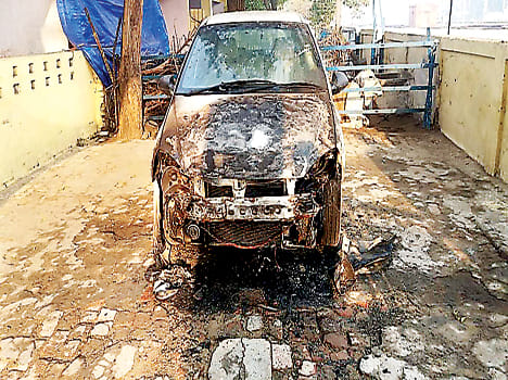 A fire in a parked car