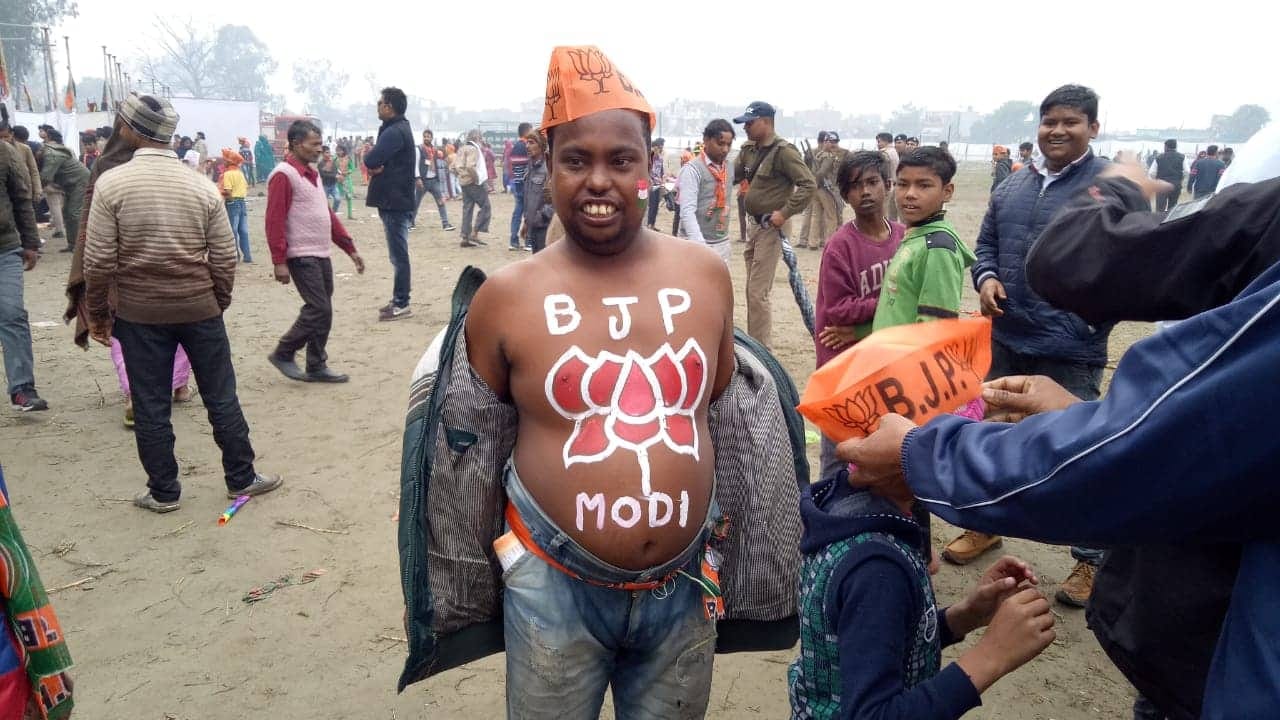 PM Narendra modi lok sabha election 2019 people waiting in rain rudrapur