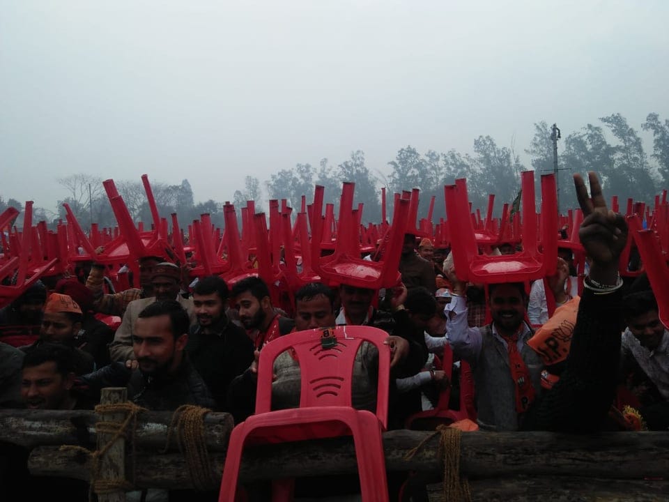 PM Narendra modi lok sabha election 2019 people waiting in rain rudrapur