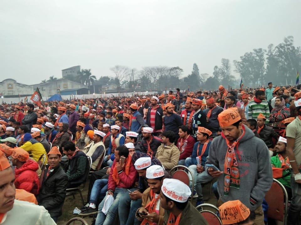 PM Narendra modi lok sabha election 2019 people waiting in rain rudrapur