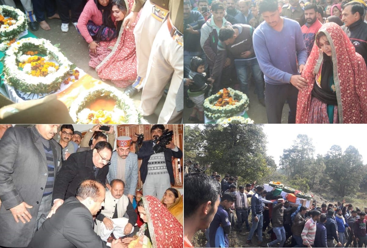 Pulwama Terror Attack Wife bids adieu to martyr Tilak Raj in Kangra Himachal