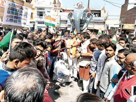 BJP on the streets protesting against terror attack