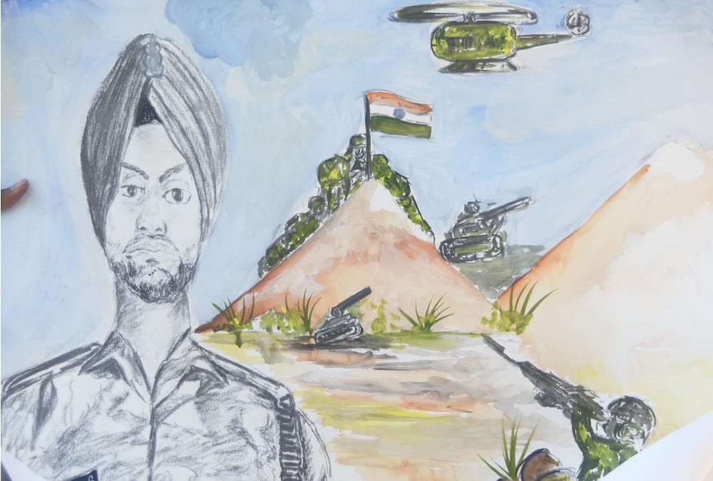class 12 student giving tribute to pulwama martyr.