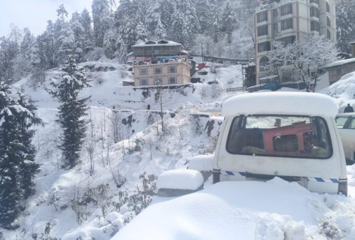 heavy snowfall in tourist place kufri shimla
